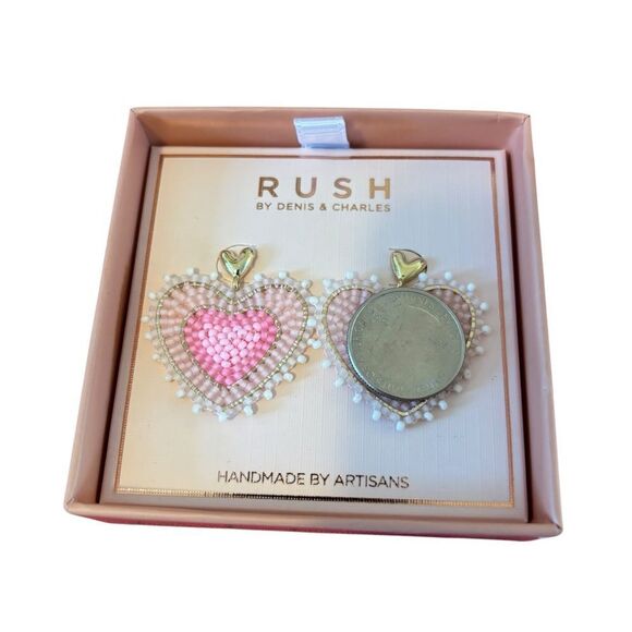 Delicate Looking Handmade Beaded Heart Shaped Dangle Earrings. - Picture 4 of 6